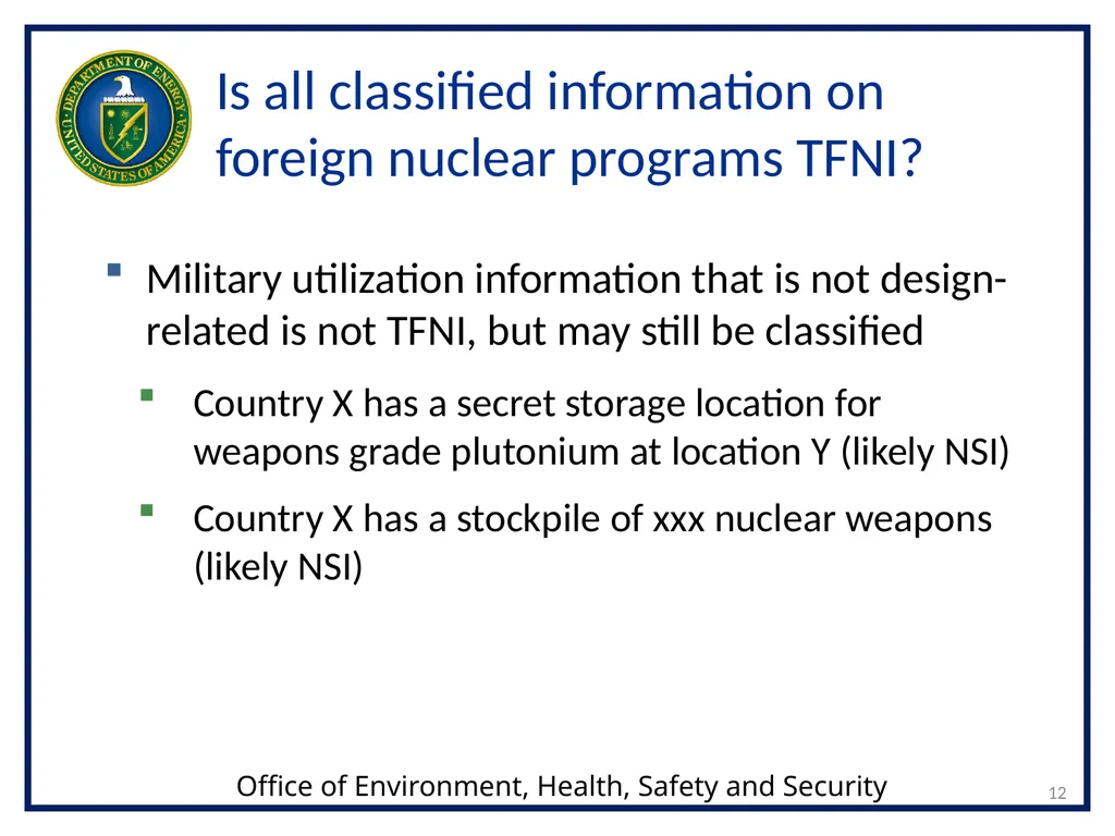 1 Transclassified Foreign Nuclear Information - slide 12 of 24