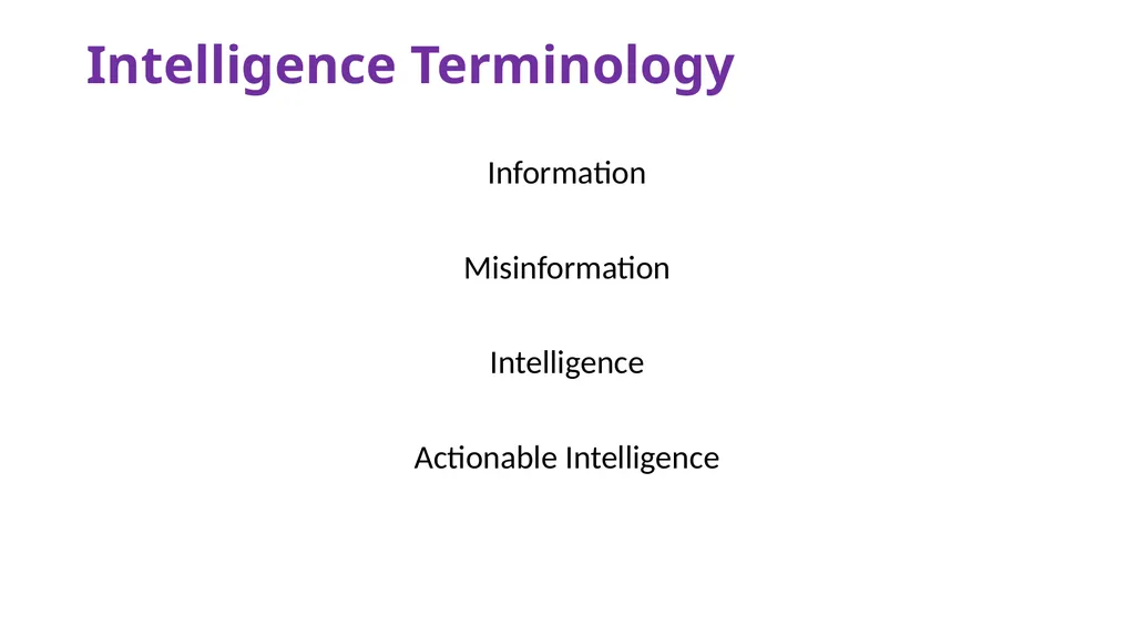 Threat Intelligence A quick glace at Intelligence - slide 6 of 18