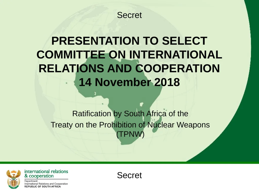 Presentation to SELECT committee on international - slide 1 of 12