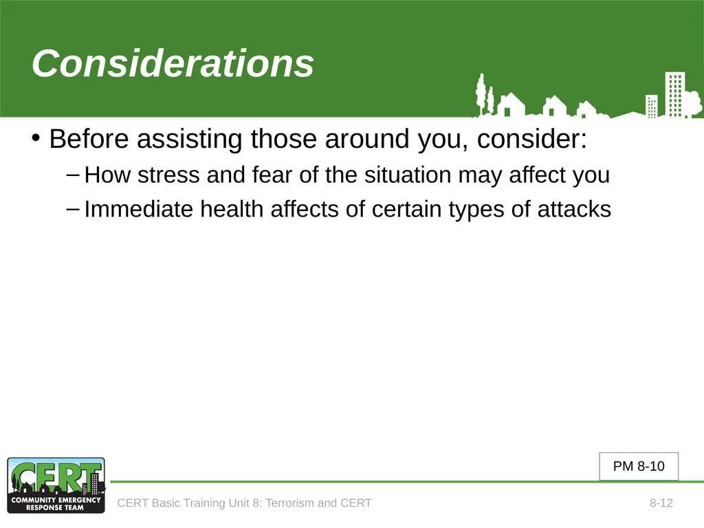 CERT Basic Training Terrorism and CERT CERT Basic - slide 14 of 22