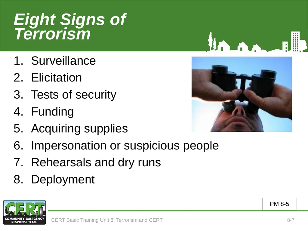 CERT Basic Training Terrorism and CERT CERT Basic - slide 9 of 22