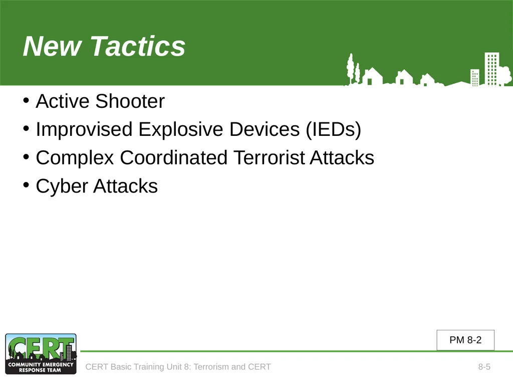 CERT Basic Training Terrorism and CERT CERT Basic - slide 7 of 22