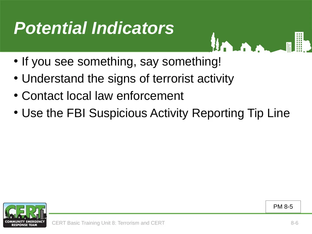 CERT Basic Training Terrorism and CERT CERT Basic - slide 8 of 22
