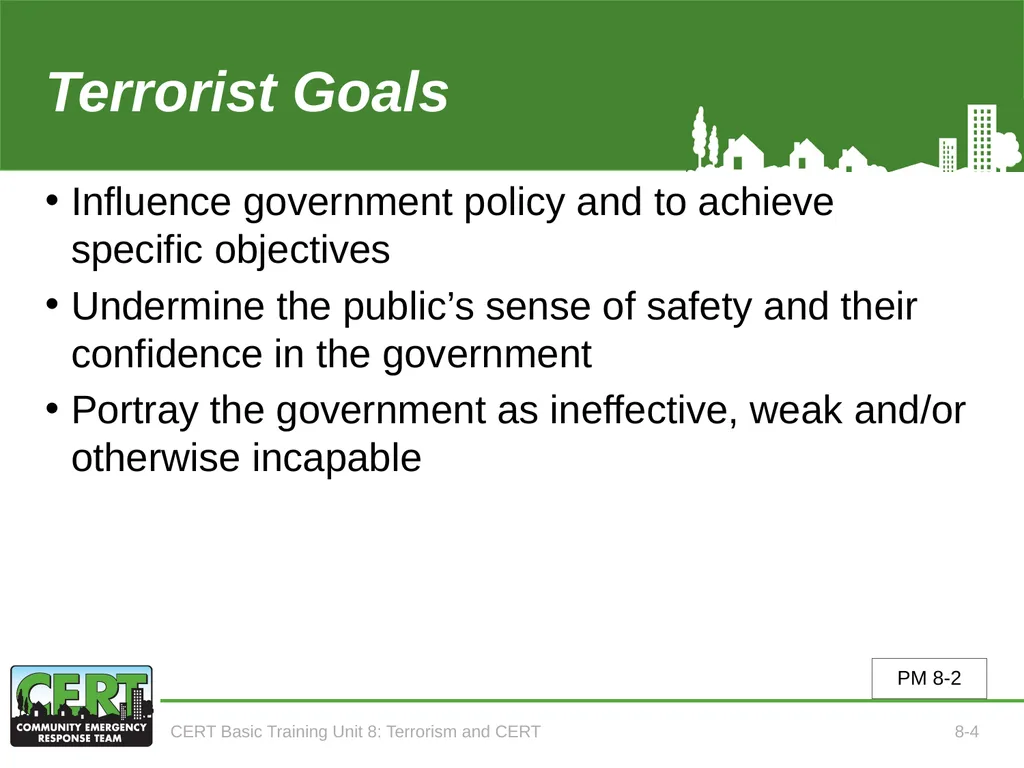 CERT Basic Training Terrorism and CERT CERT Basic - slide 6 of 22
