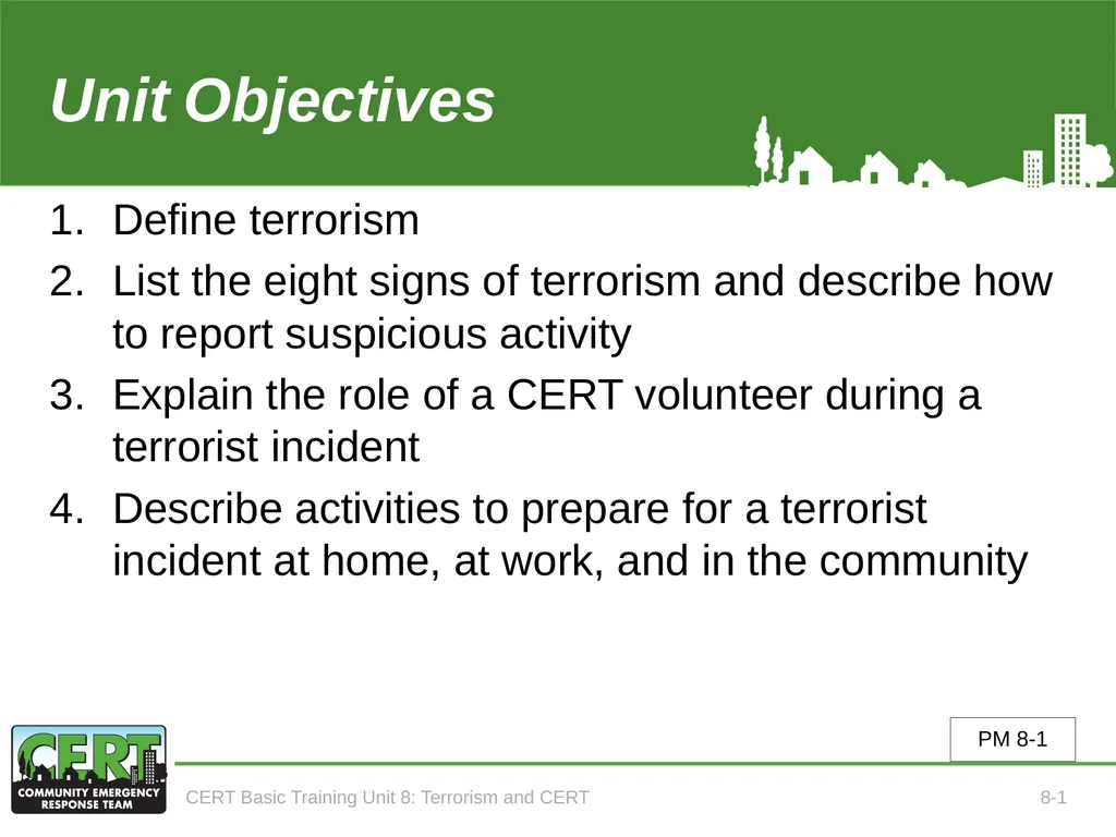 CERT Basic Training Terrorism and CERT CERT Basic - slide 3 of 22