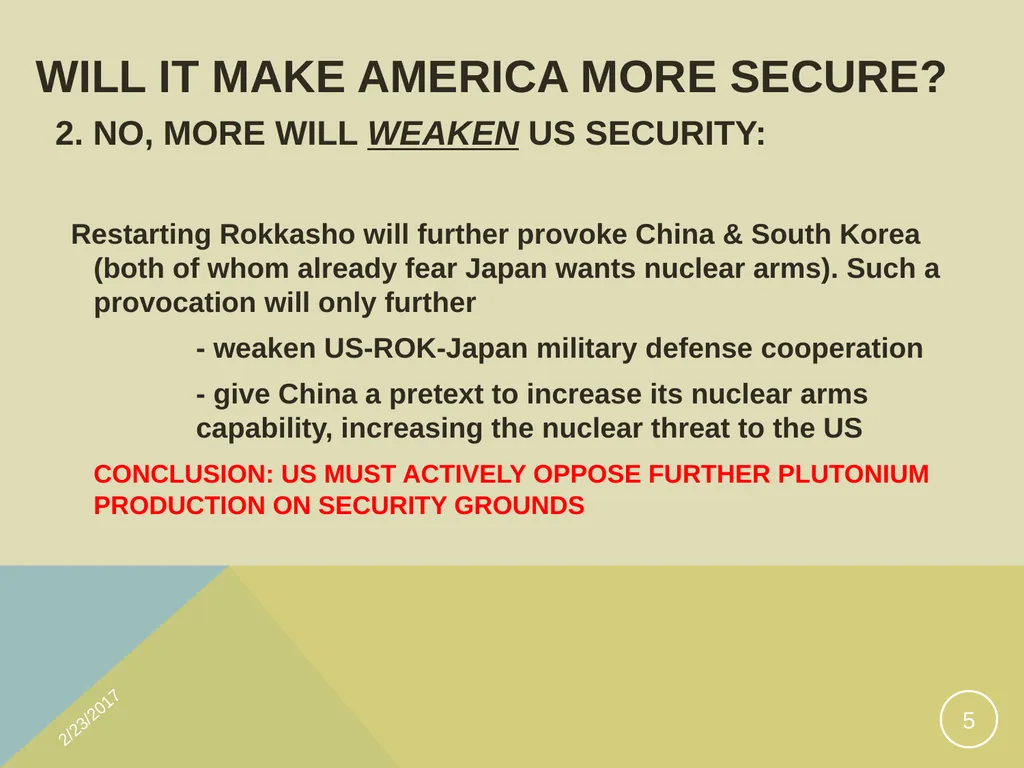 Washington's view of Japan’s Plutonium Program A - slide 5 of 28