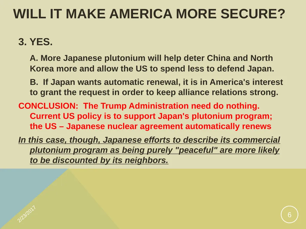 Washington's view of Japan’s Plutonium Program A - slide 6 of 28