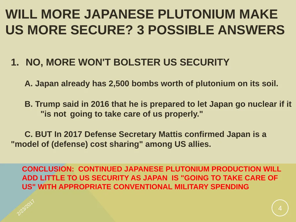 Washington's view of Japan’s Plutonium Program A - slide 4 of 28