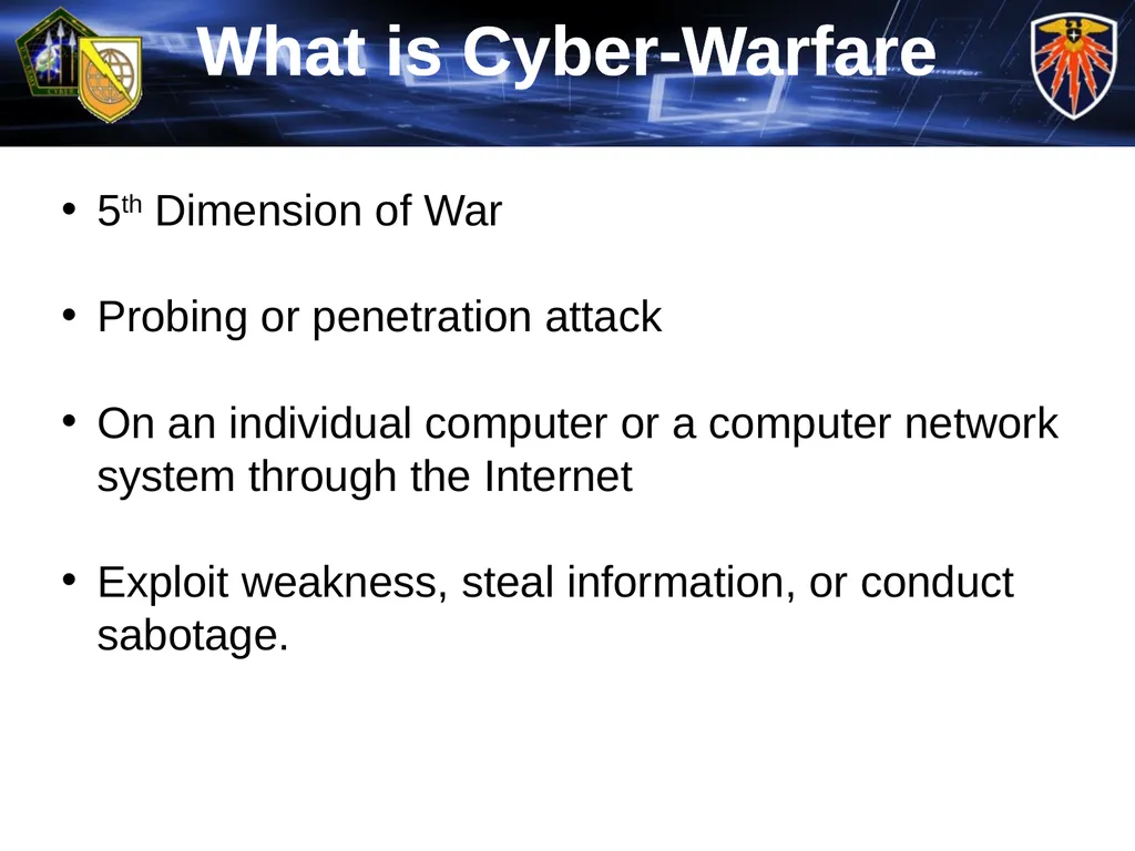 Cyber-Warfare: The Future is Now! Agenda BLUF - - slide 4 of 14