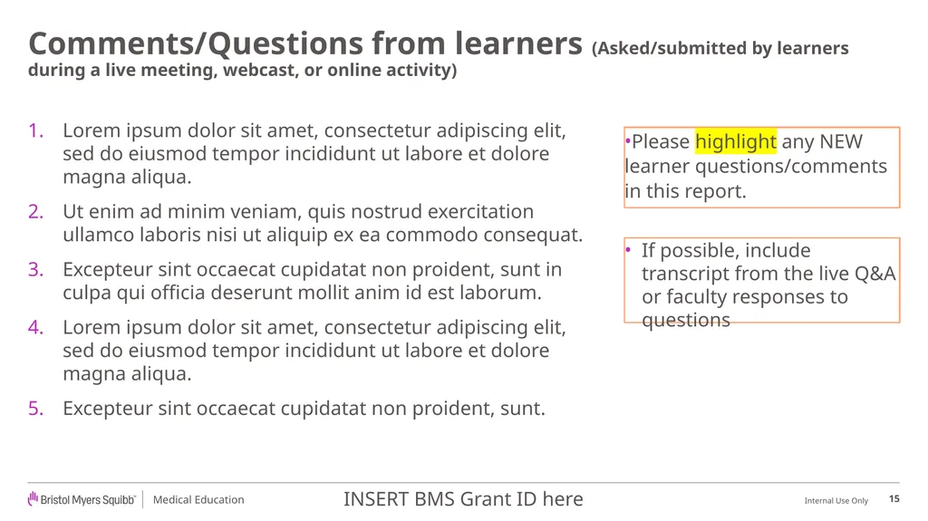 BMS Medical Education Outcomes Report Template - slide 15 of 18