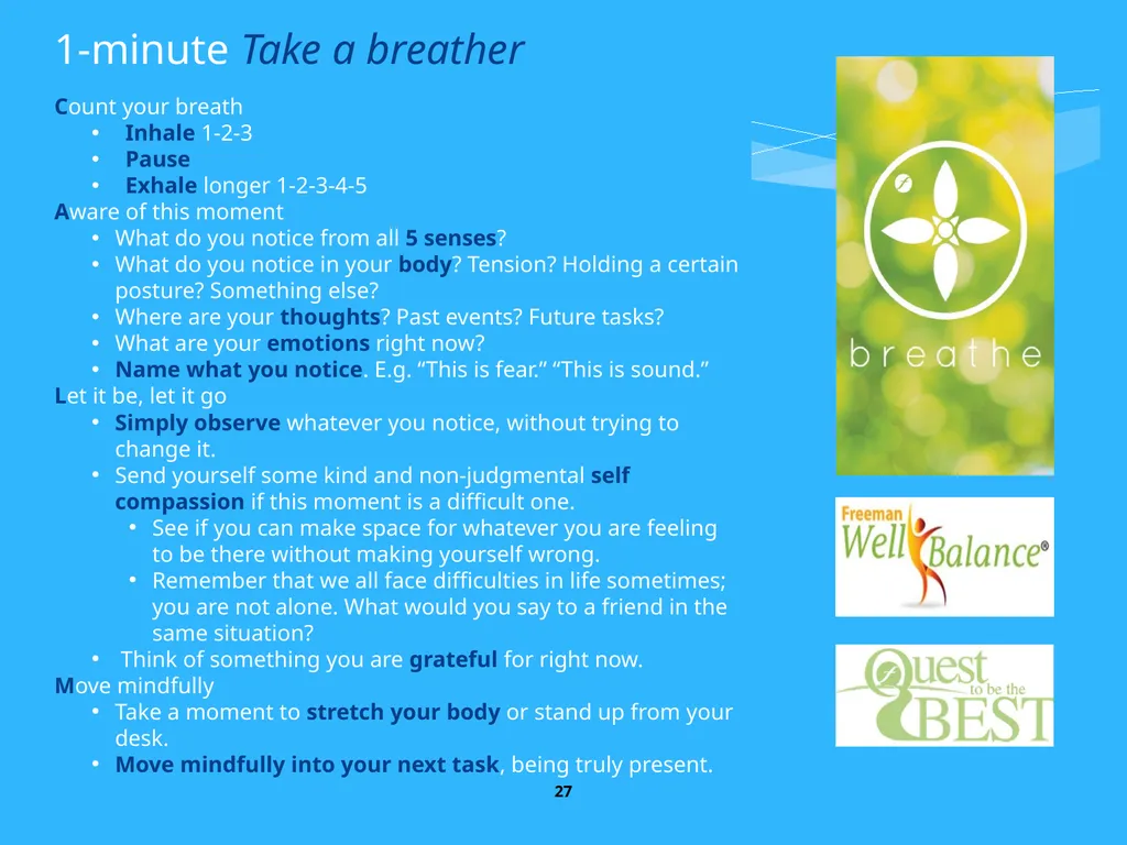 Workplace Stress & Burnout: Mindfulness, an - slide 27 of 33