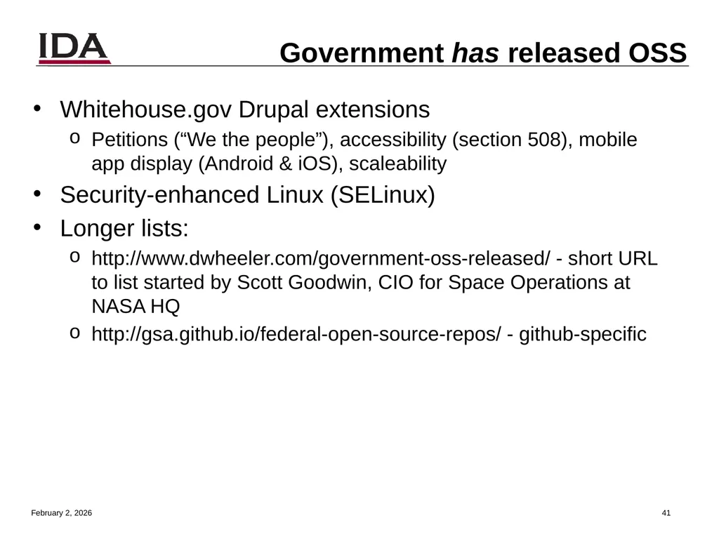 How to Open Source Dr. David A. Wheeler dwheeler @ - slide 41 of 82