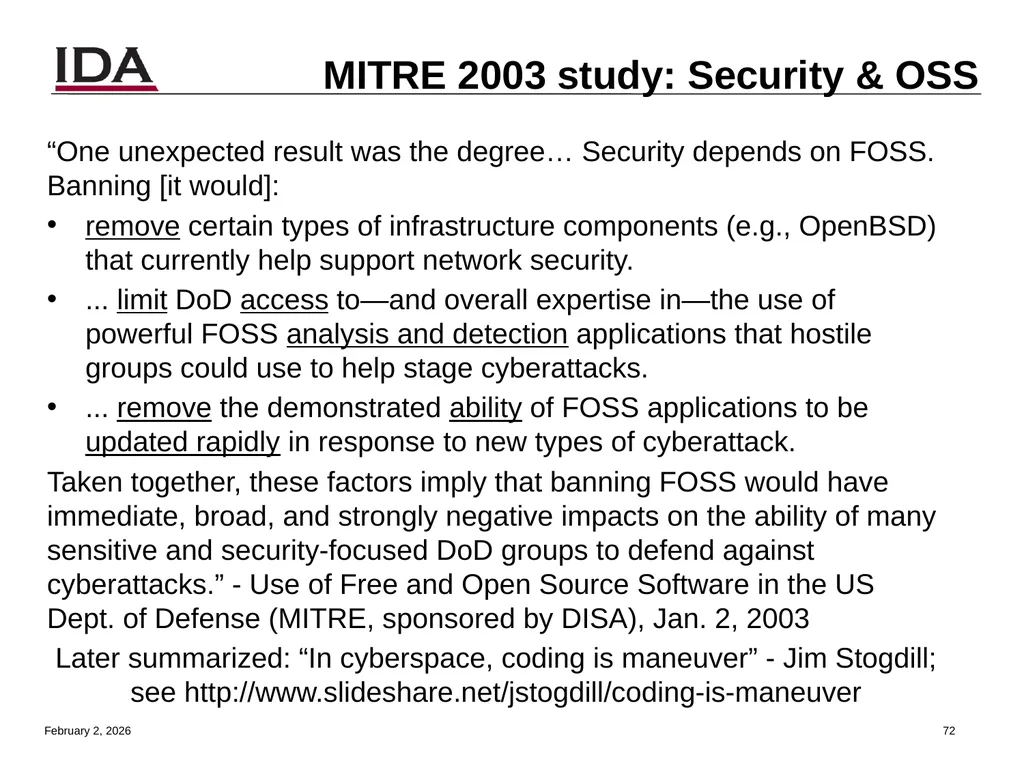 How to Open Source Dr. David A. Wheeler dwheeler @ - slide 72 of 82
