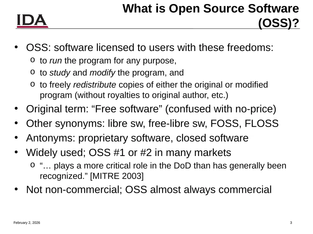 How to Open Source Dr. David A. Wheeler dwheeler @ - slide 3 of 82