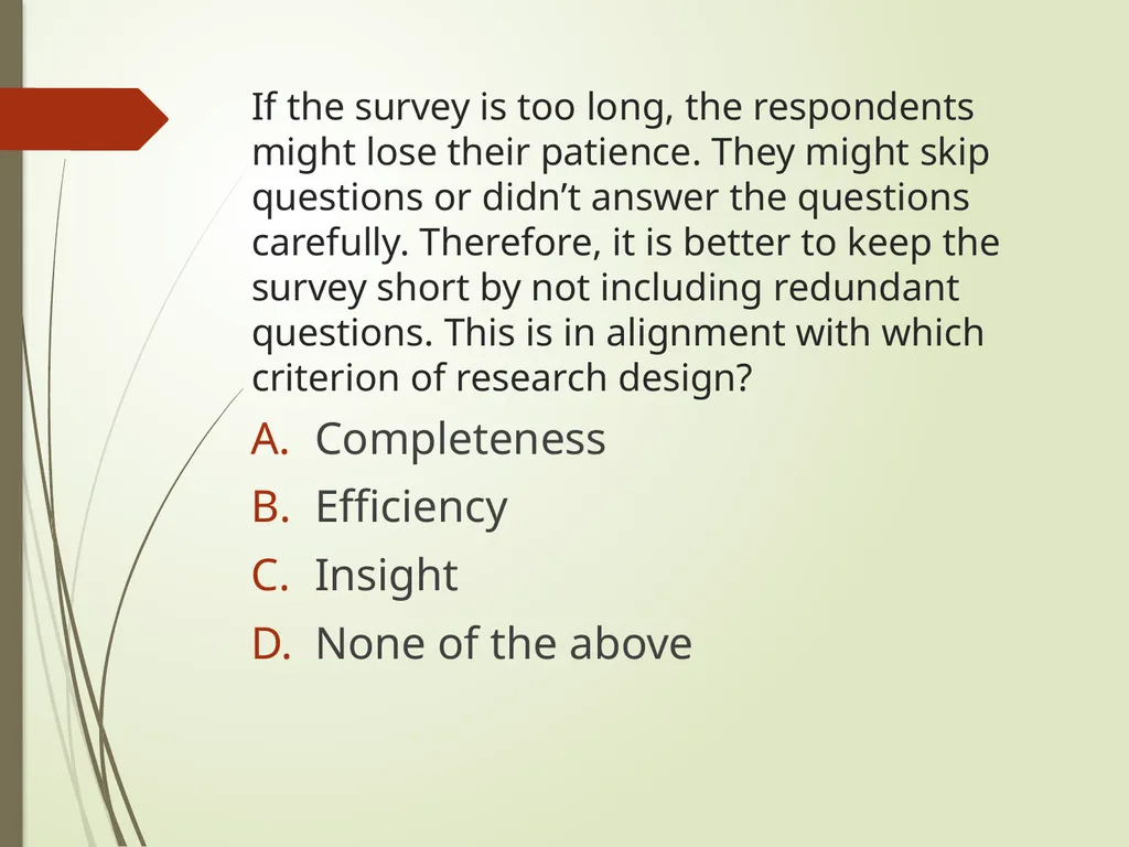 Quantitative design: Ungraded review questions - slide 9 of 13