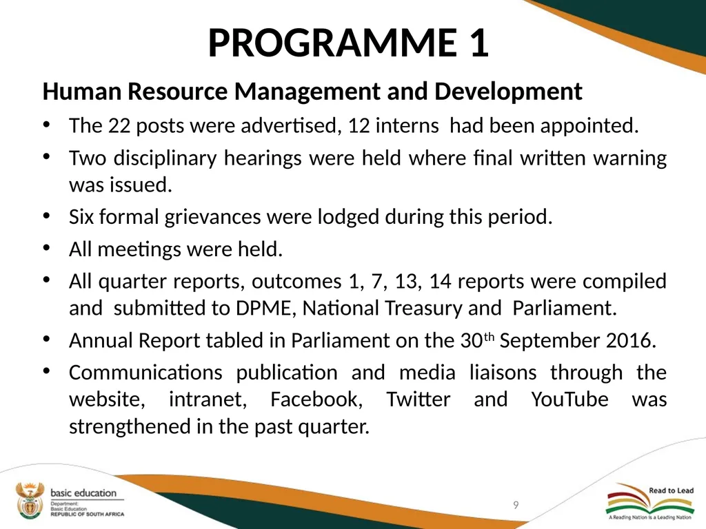 SECOND QUARTERLY REPORT ON THE PERFORMANCE OF THE - slide 9 of 89
