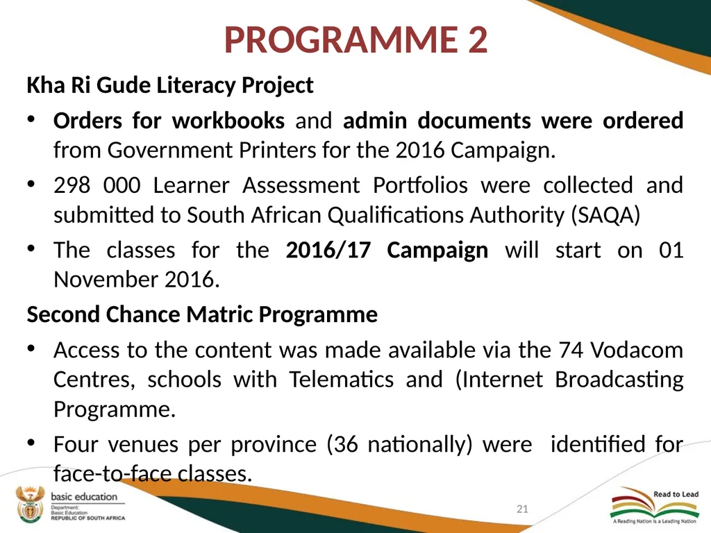 SECOND QUARTERLY REPORT ON THE PERFORMANCE OF THE - slide 21 of 89