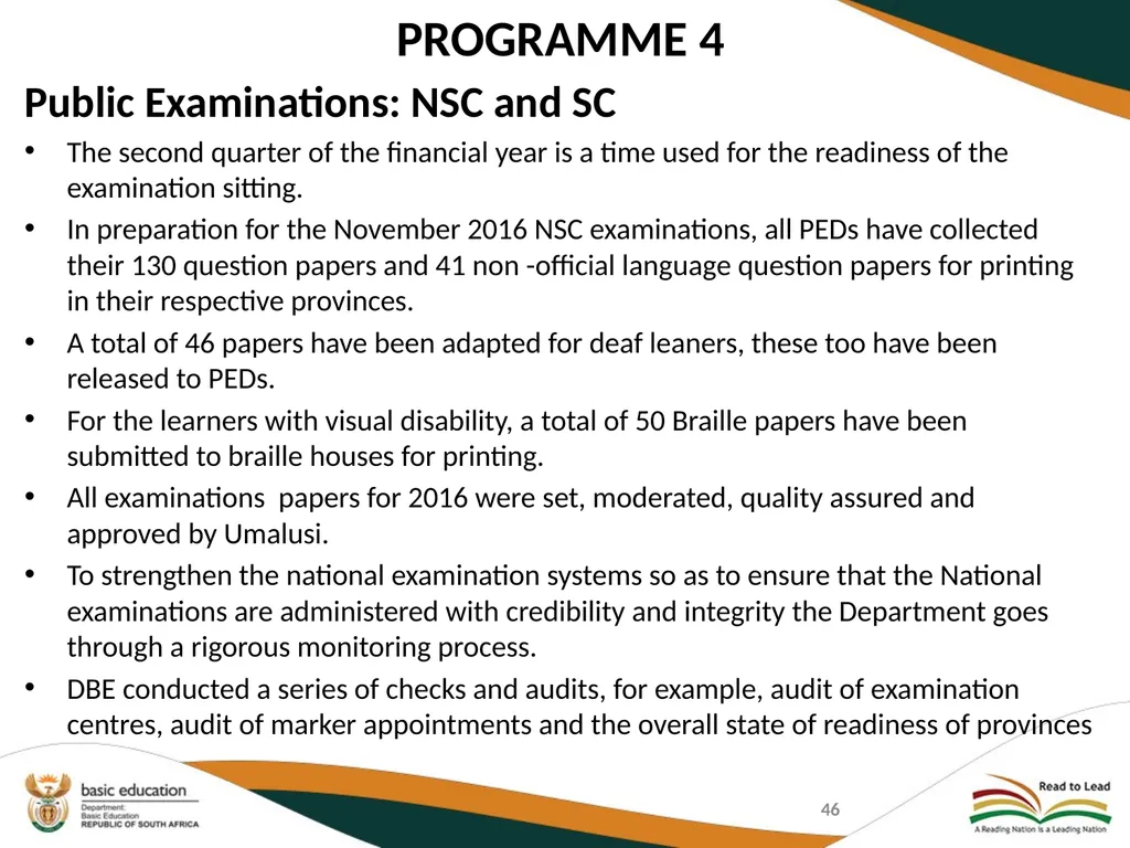 SECOND QUARTERLY REPORT ON THE PERFORMANCE OF THE - slide 46 of 89