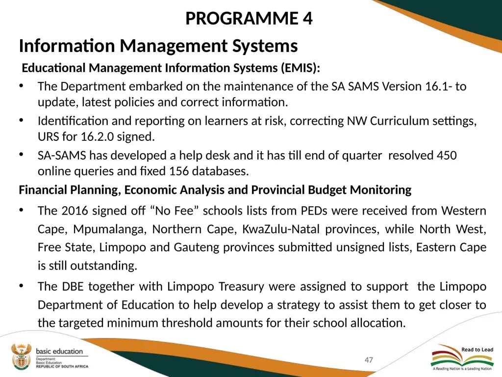 SECOND QUARTERLY REPORT ON THE PERFORMANCE OF THE - slide 47 of 89