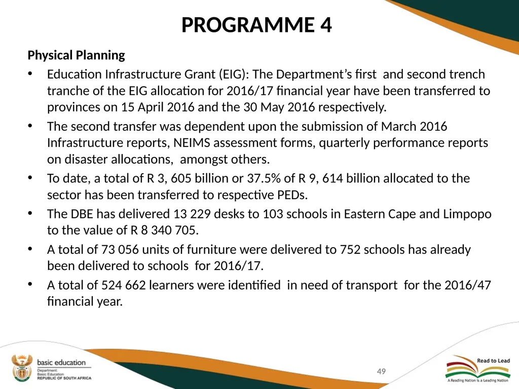 SECOND QUARTERLY REPORT ON THE PERFORMANCE OF THE - slide 49 of 89