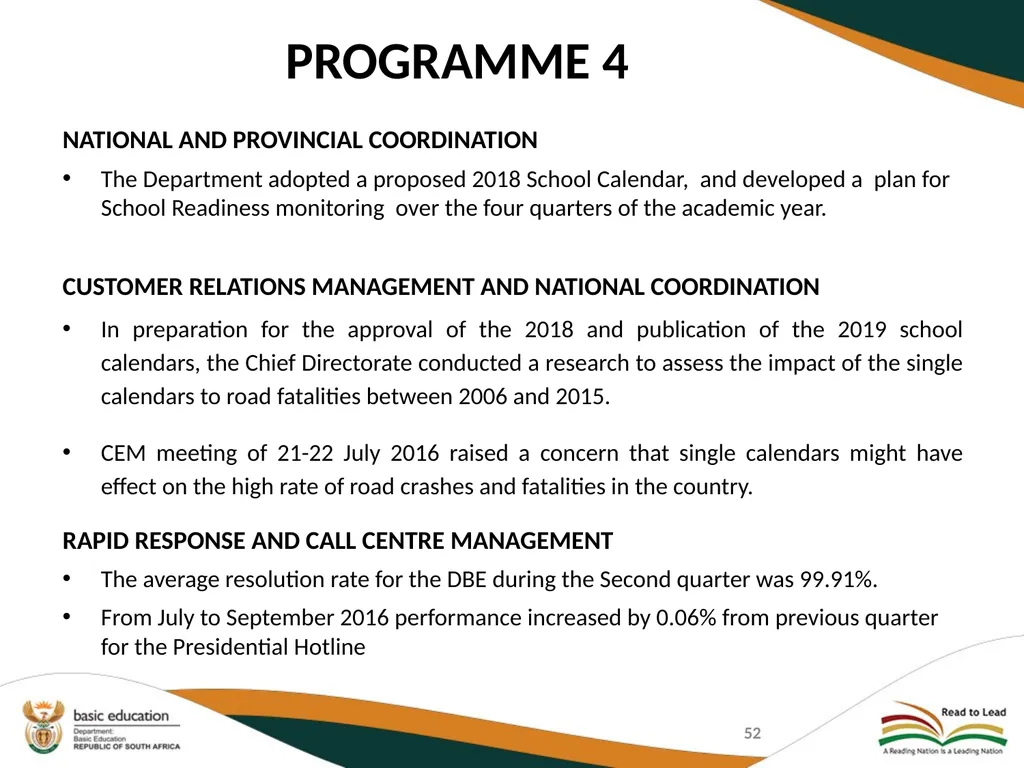 SECOND QUARTERLY REPORT ON THE PERFORMANCE OF THE - slide 52 of 89