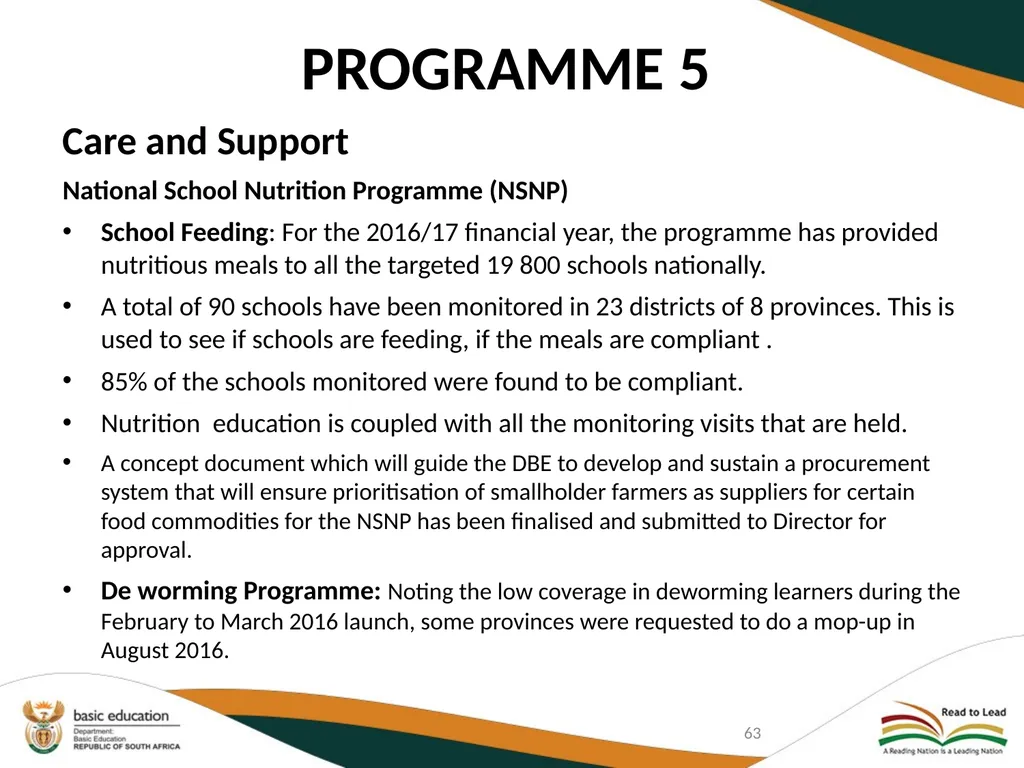 SECOND QUARTERLY REPORT ON THE PERFORMANCE OF THE - slide 63 of 89