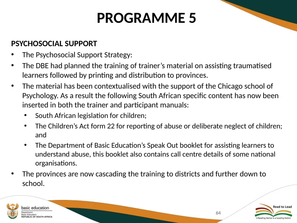 SECOND QUARTERLY REPORT ON THE PERFORMANCE OF THE - slide 64 of 89