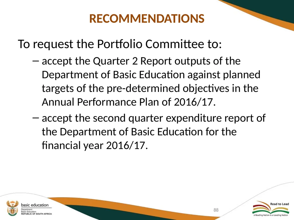 SECOND QUARTERLY REPORT ON THE PERFORMANCE OF THE - slide 88 of 89