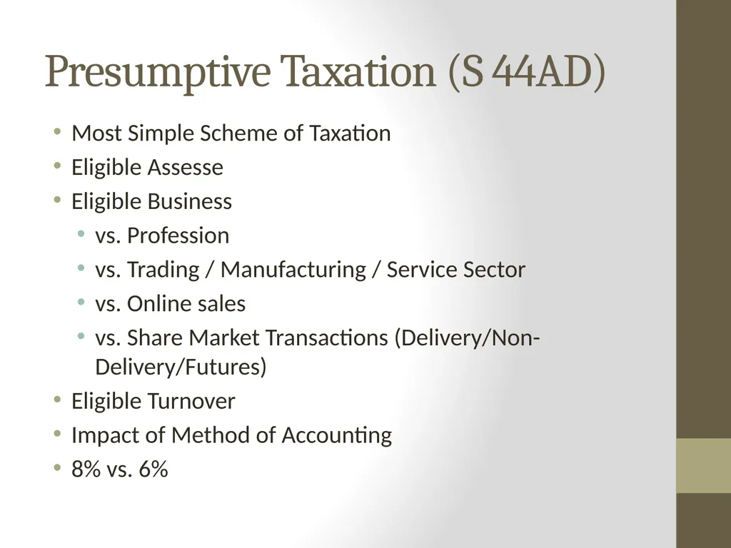 Presumptive Taxation & Tax Audit By CA Anoop - slide 2 of 10