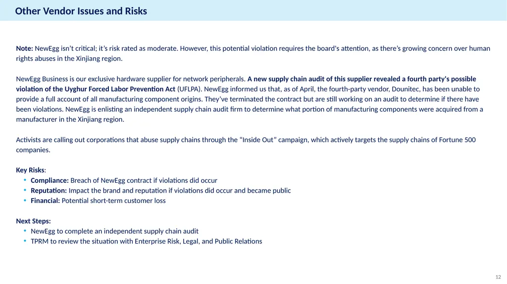 Annual Report Example Third-Party Risk Management - slide 12 of 23