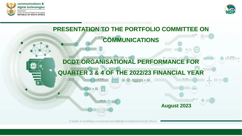 PRESENTATION TO THE PORTFOLIO COMMITTEE ON