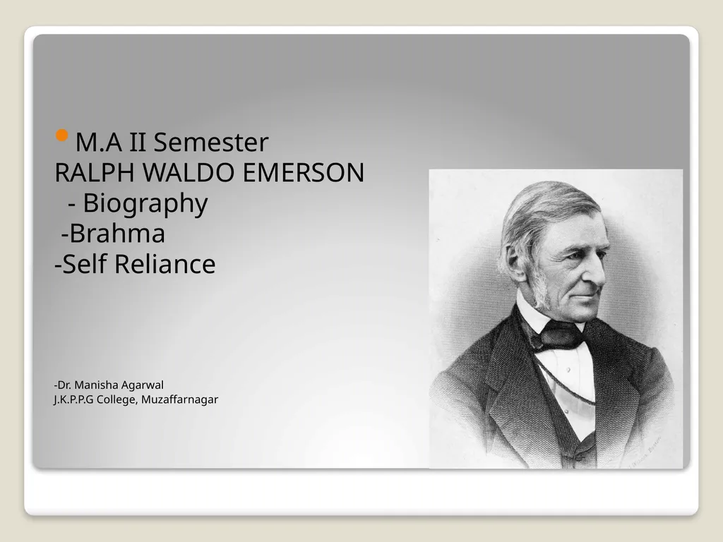 M.A II Semester RALPH WALDO EMERSON - Biography