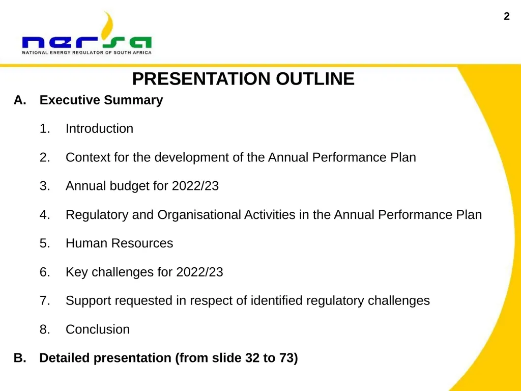 1 Presentation on NERSA’s Annual Performance Plan - slide 2 of 73