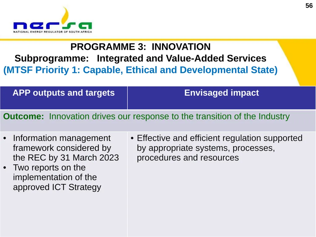 1 Presentation on NERSA’s Annual Performance Plan - slide 56 of 73