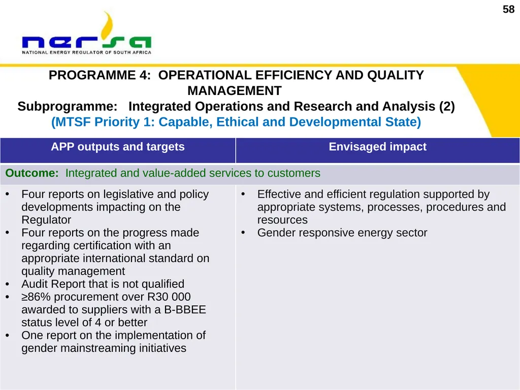 1 Presentation on NERSA’s Annual Performance Plan - slide 58 of 73