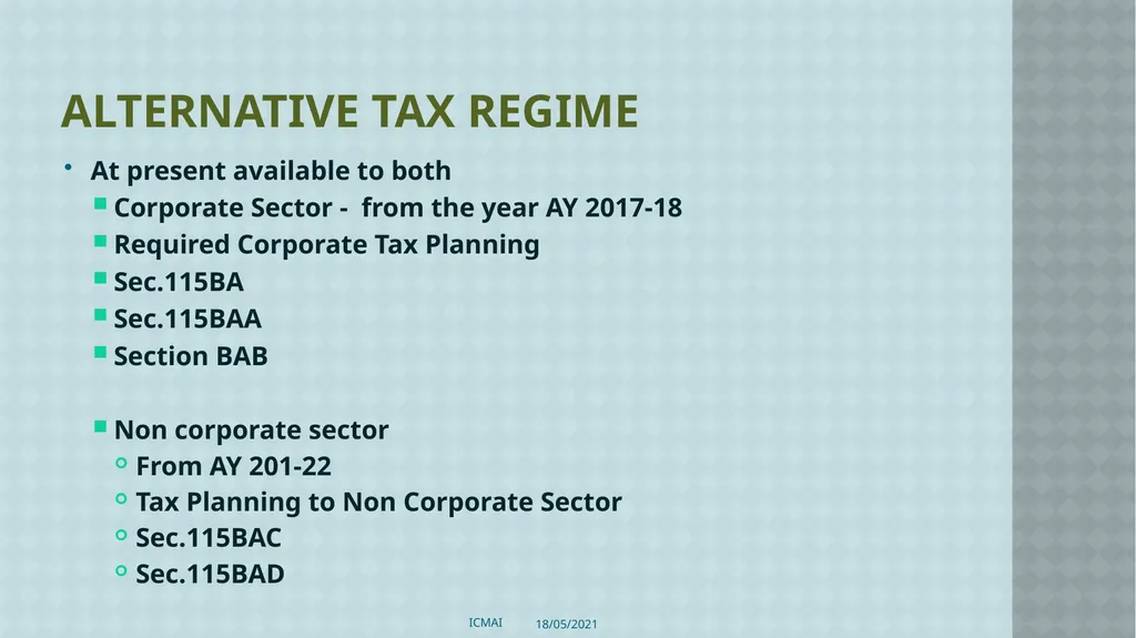 ALTERNATIVE TAX REGIME BY CMA S VENKANNA COST - slide 5 of 41