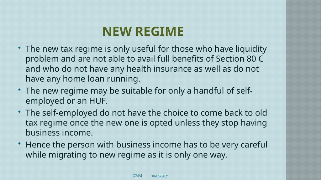 ALTERNATIVE TAX REGIME BY CMA S VENKANNA COST - slide 31 of 41