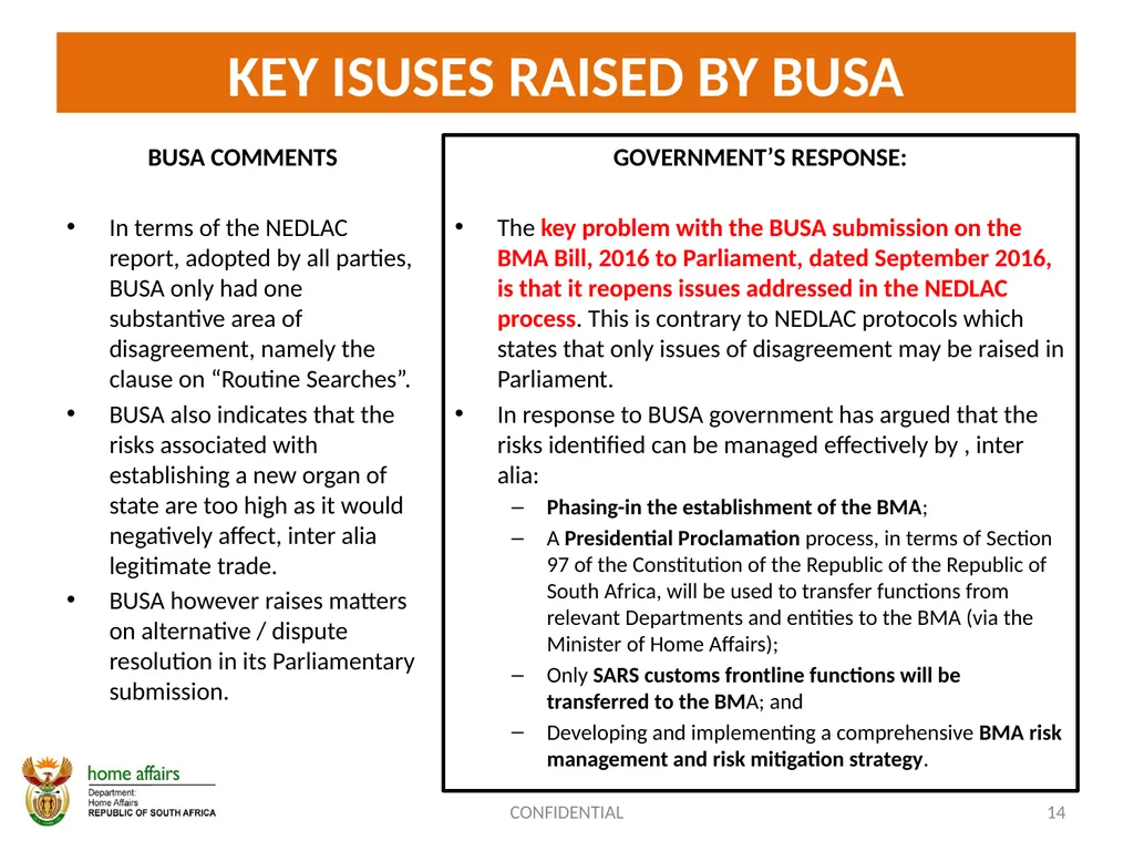 BORDER MANAGEMENT AUTHORITY (BMA) BILL -OVERVIEW- - slide 14 of 20