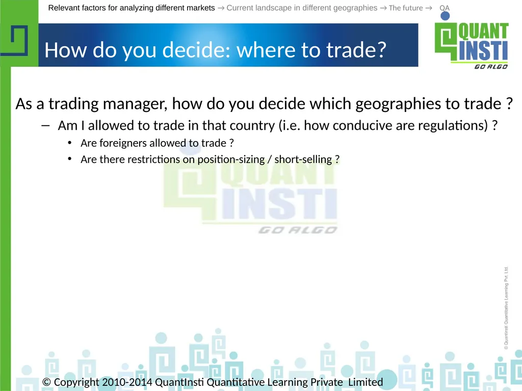 Algorithmic Trading in different geographies - - slide 8 of 59