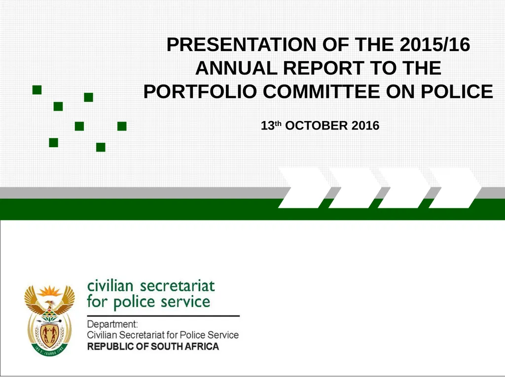 PRESENTATION OF THE 2015/16 ANNUAL REPORT TO THE