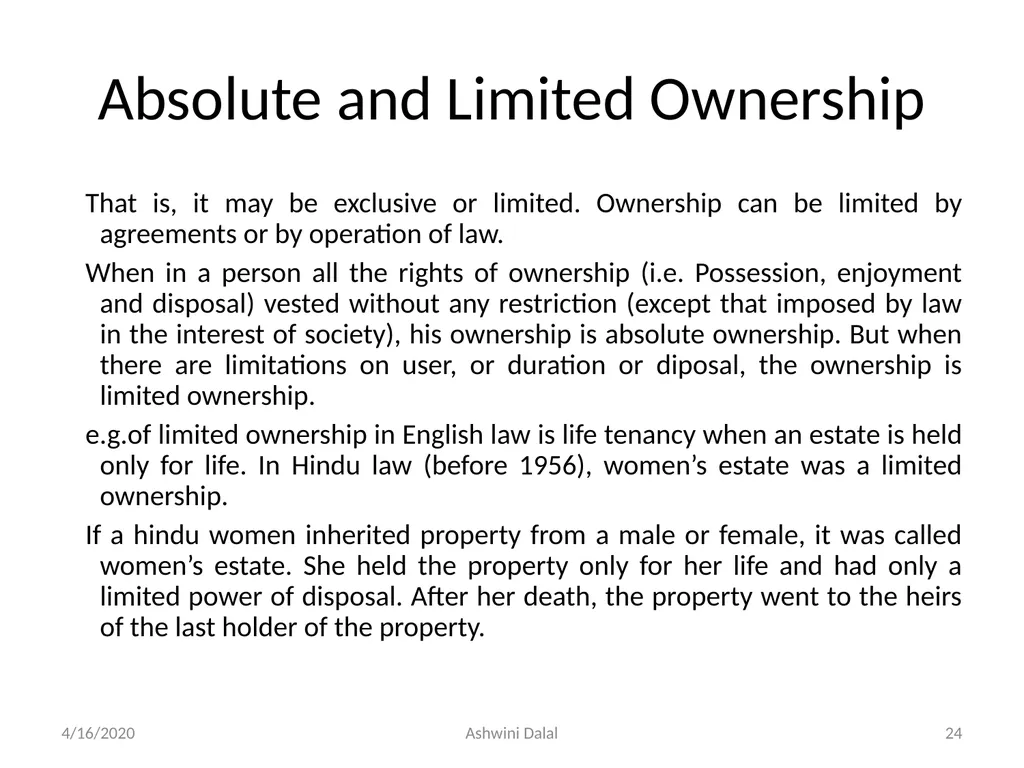 UNIT-I: Classification of lands — Ownership of - slide 24 of 58