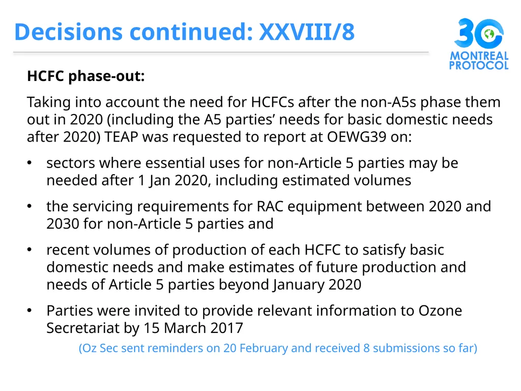 1. Decisions by MOP28 2. Issues for consideration - slide 9 of 20