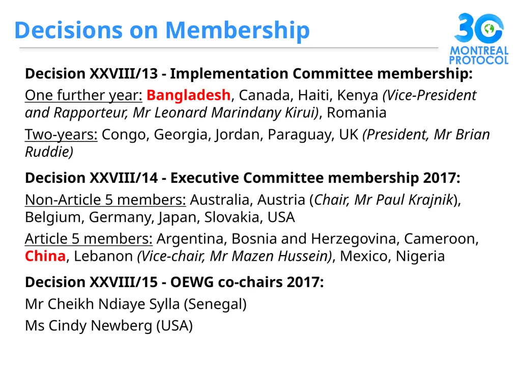 1. Decisions by MOP28 2. Issues for consideration - slide 11 of 20