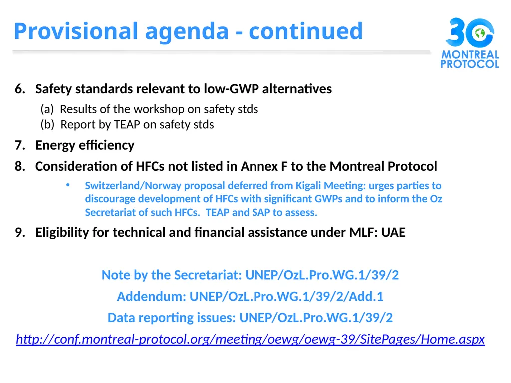 1. Decisions by MOP28 2. Issues for consideration - slide 15 of 20