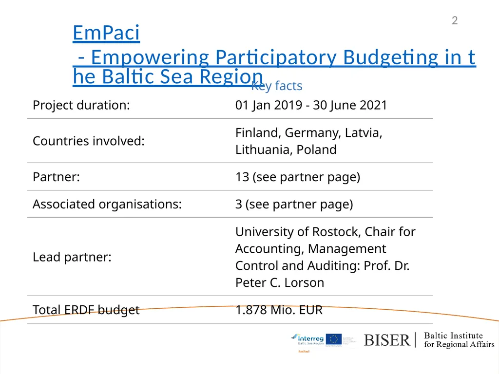 EmPaci Project Empowering participatory Budgeting - slide 2 of 20