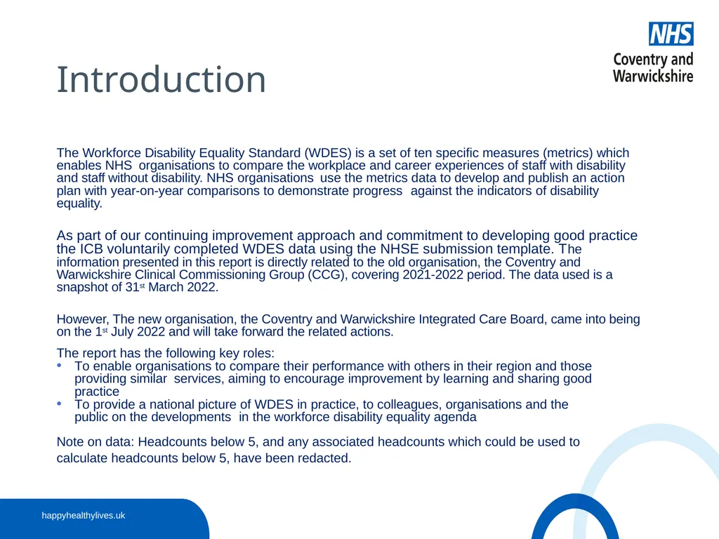 Workforce Disability Equality Standard (WDES) - slide 3 of 13