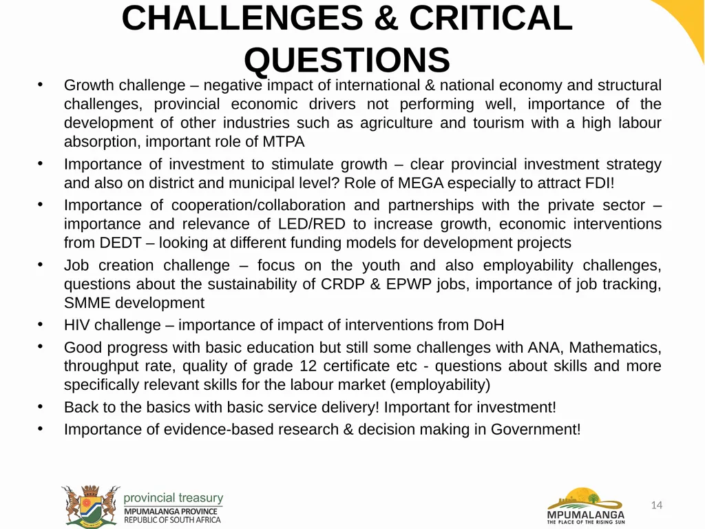 MPUMALANGA ECONOMY – PERFORMANCE, CHALLENGES AND - slide 14 of 44
