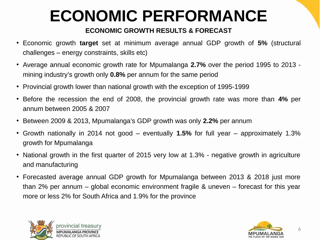 MPUMALANGA ECONOMY – PERFORMANCE, CHALLENGES AND - slide 6 of 44
