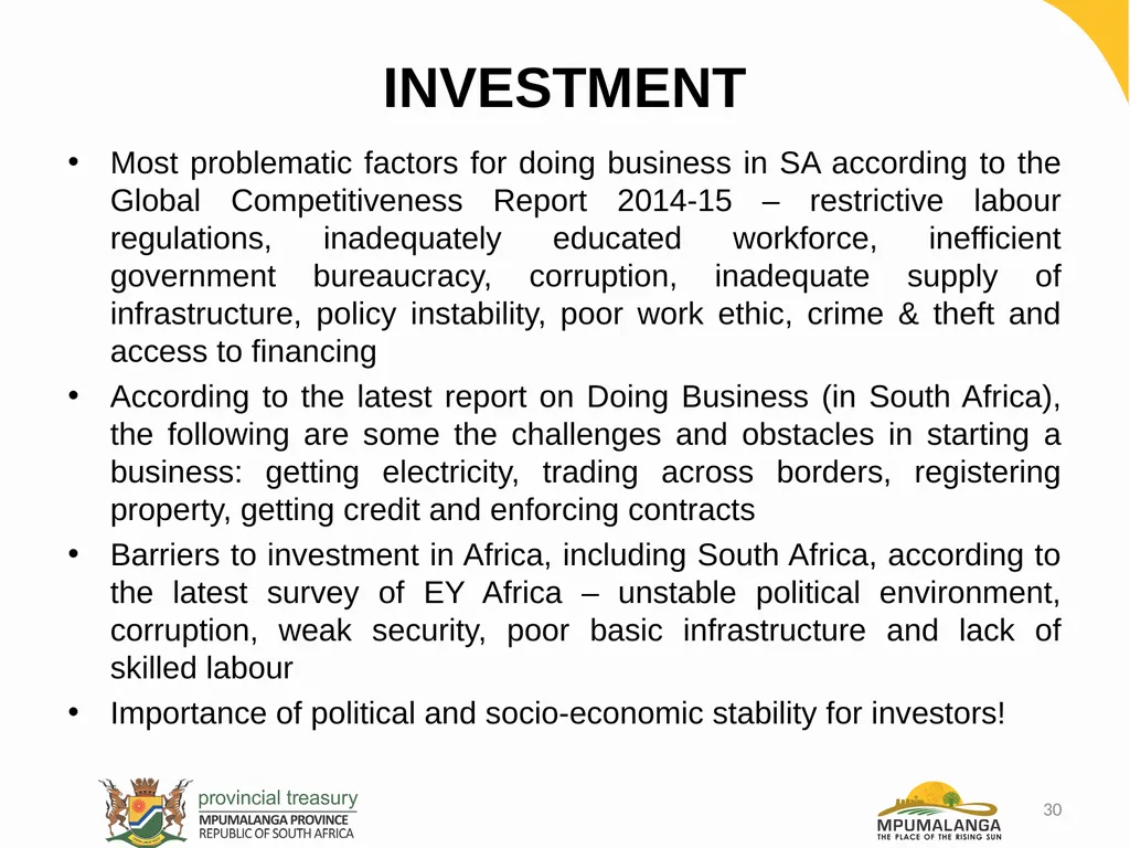 MPUMALANGA ECONOMY – PERFORMANCE, CHALLENGES AND - slide 30 of 44