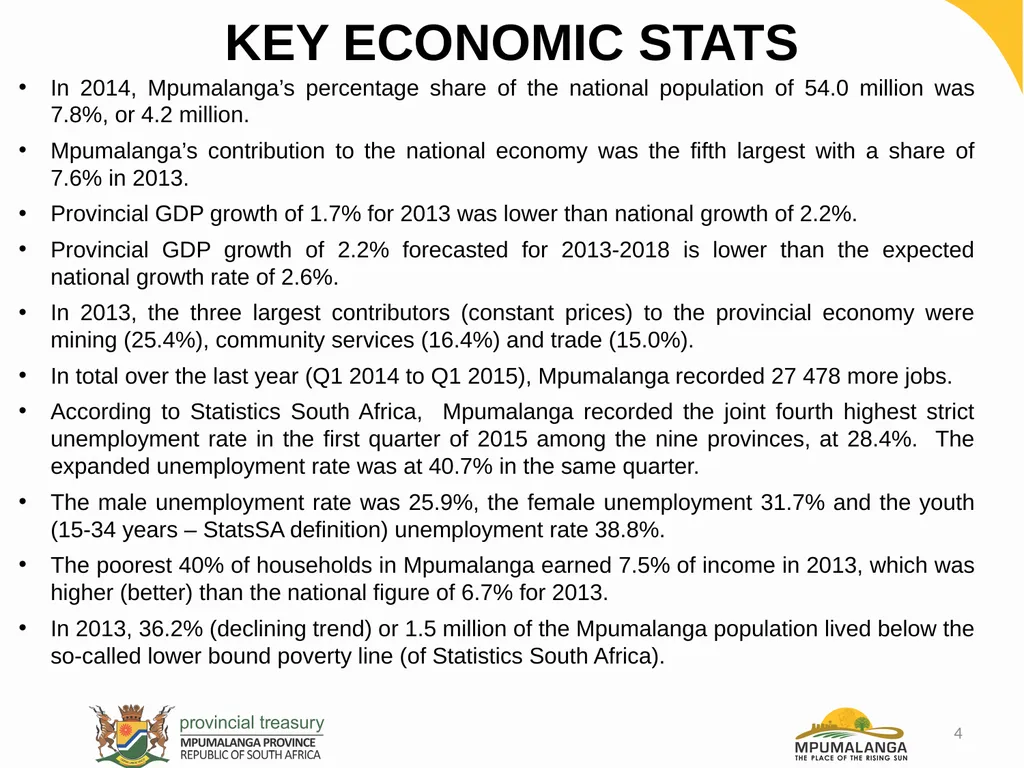 MPUMALANGA ECONOMY – PERFORMANCE, CHALLENGES AND - slide 4 of 44